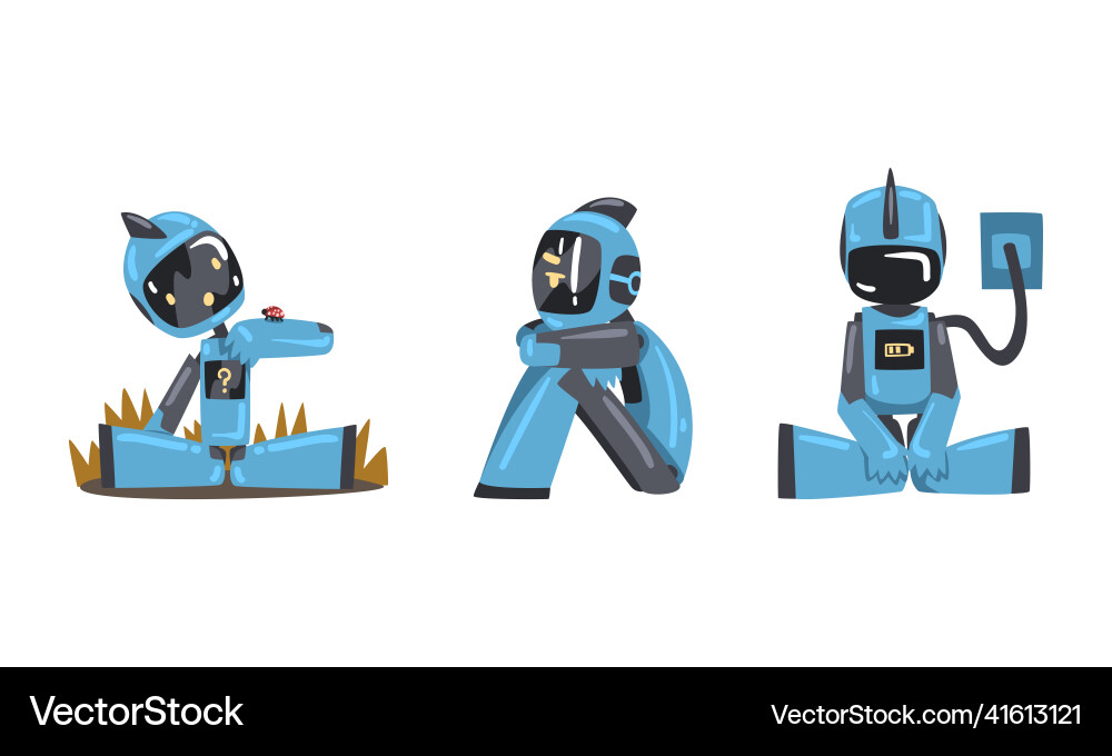 Cute robots in action set artificial intelligence Vector Image