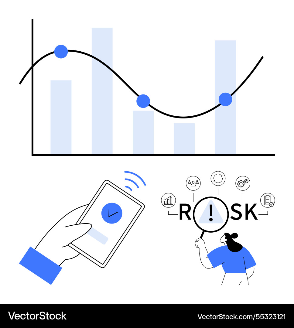 Data analysis showing risk trends with graph Data analysis showing risk trends with graph vector image