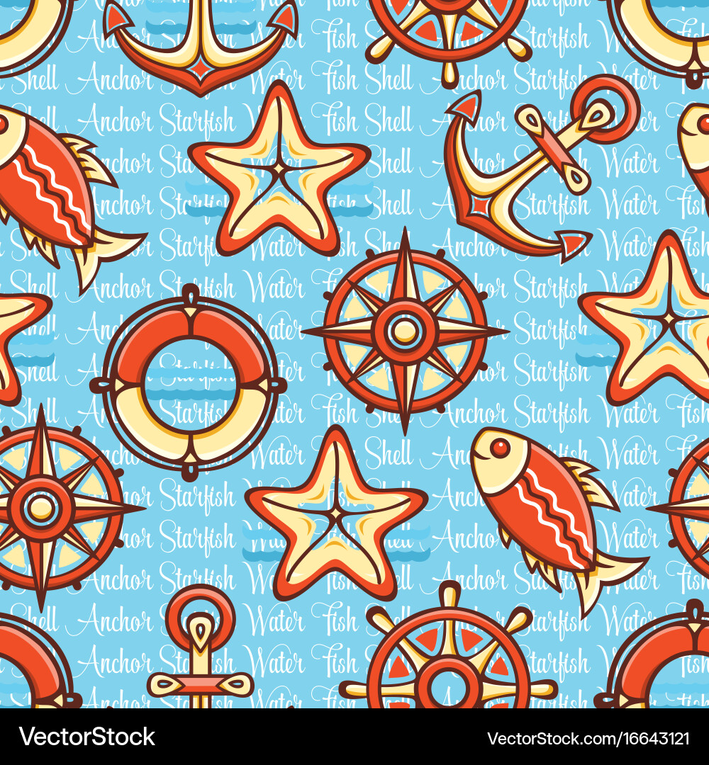Marine seamless pattern with colorful figures Vector Image