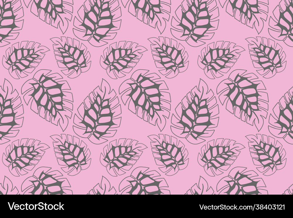 Monstera doodling leaves seamless pattern pink Monstera doodling leaves seamless pattern pink vector image
