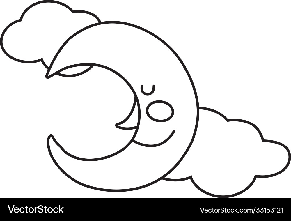 Moon and clouds character line style icon Vector Image