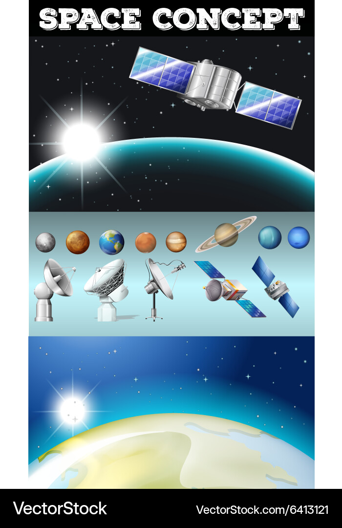 Planets in space and other objects vector image