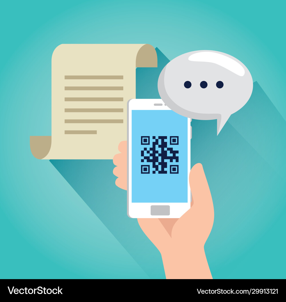 Scan-Code qr mit Smartphone und Sprachblase Scan-Code qr mit Smartphone und Sprachblase vektorbild