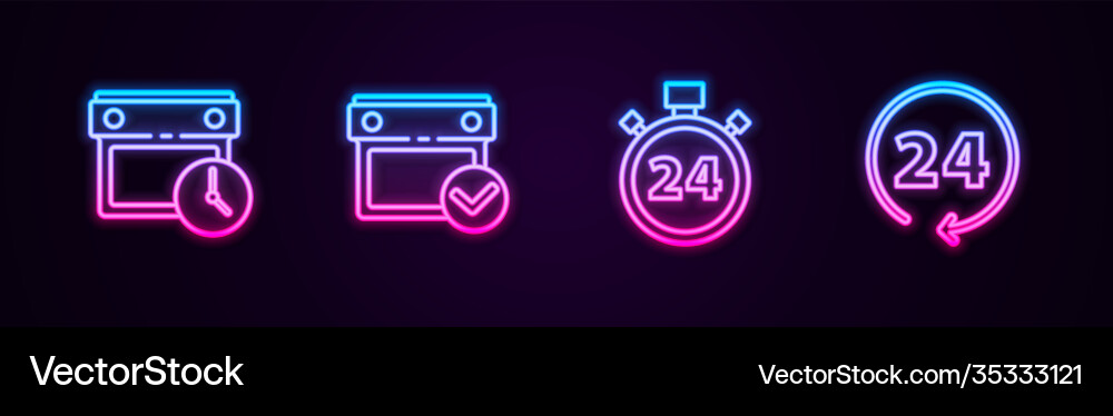 Set line calendar and clock with check mark vector image