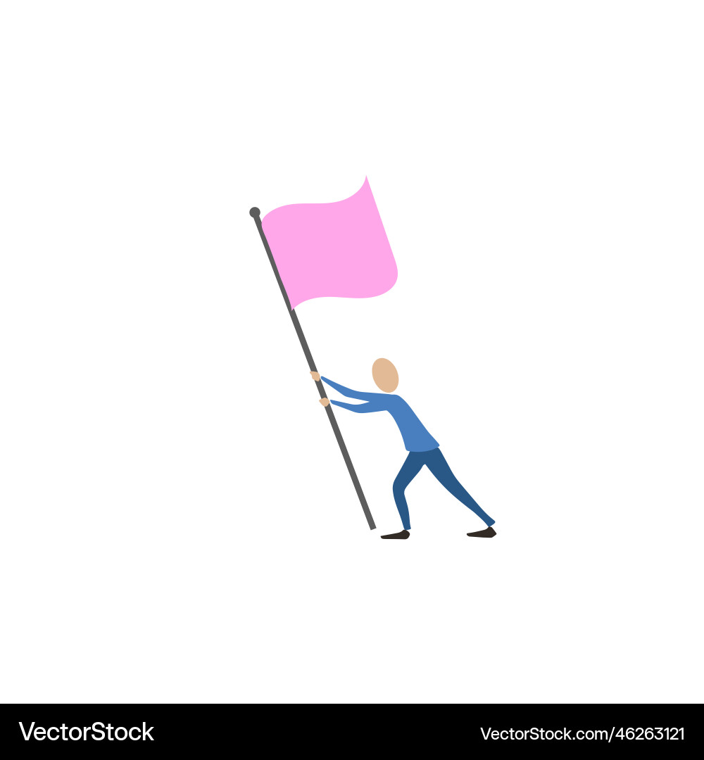 Woman drawing standing setting up flag on peak Vector Image