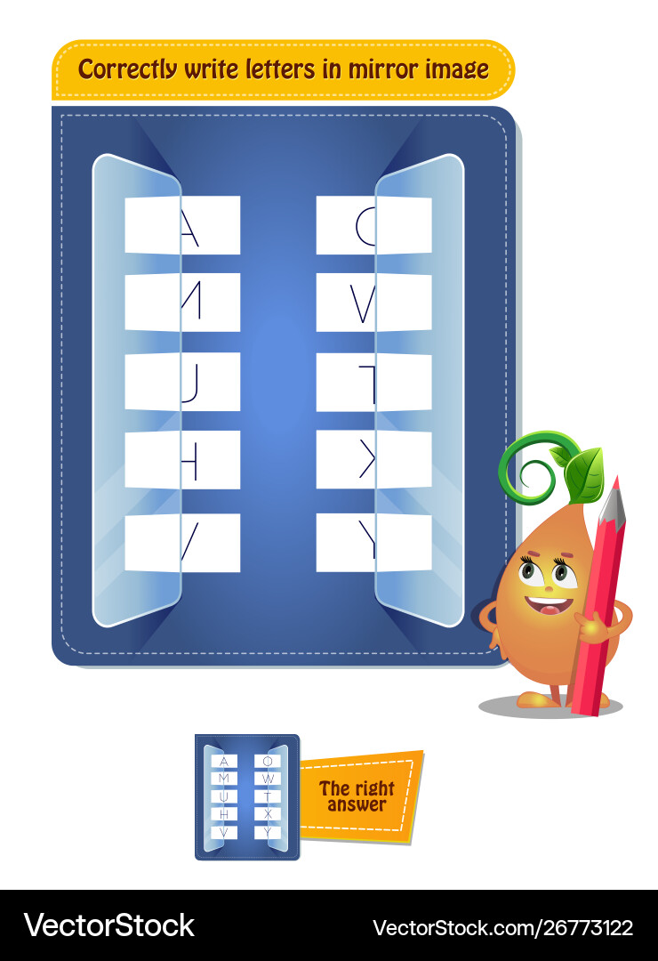 Correctly write letters in mirror image Correctly write letters in mirror image vector image