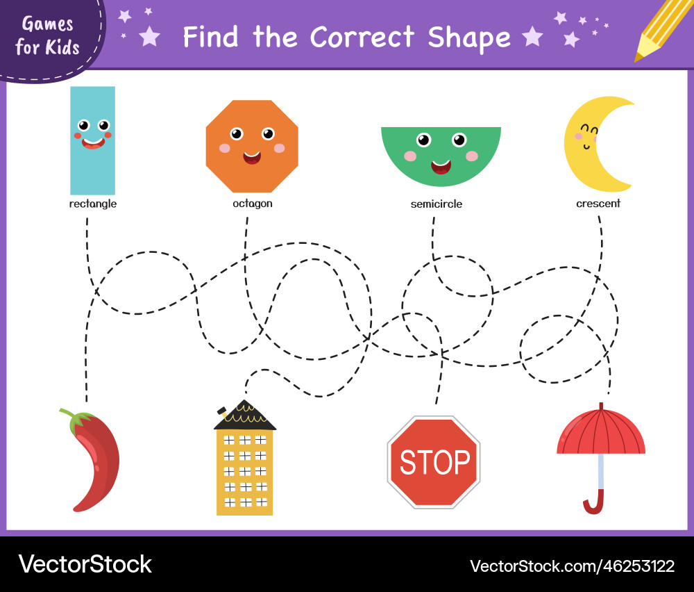 Find the correct shape puzzle game fun maze Find the correct shape puzzle game fun maze vector image