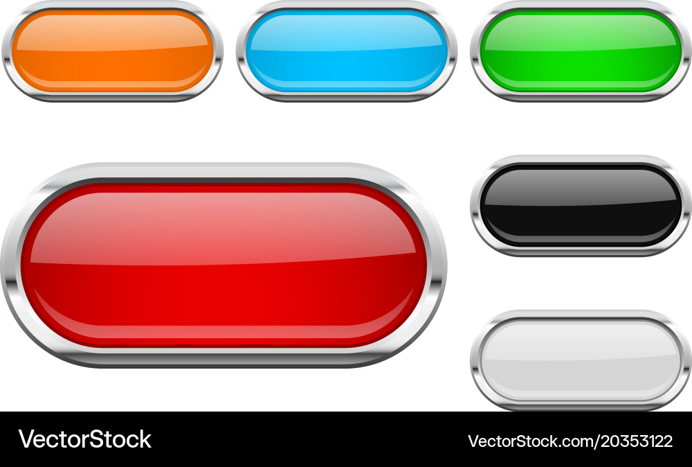 Glass buttons with chrome frame colored set vector image