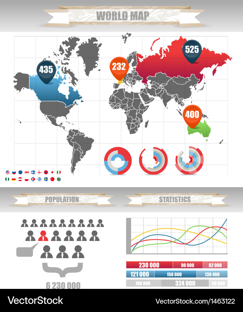 Global Map & Charts Data Visualization Vector Image