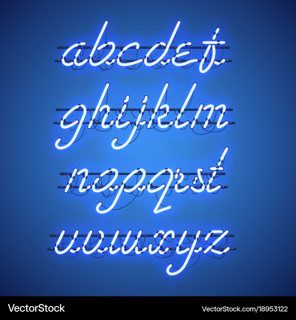 Glowing blue neon lowercase script font vector image