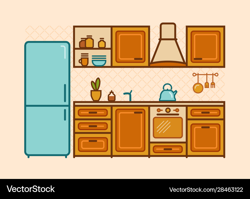 Kitchen furniture drawn in a linear flat style – Royalty-Free Vector |  VectorStock, image size:1000x794