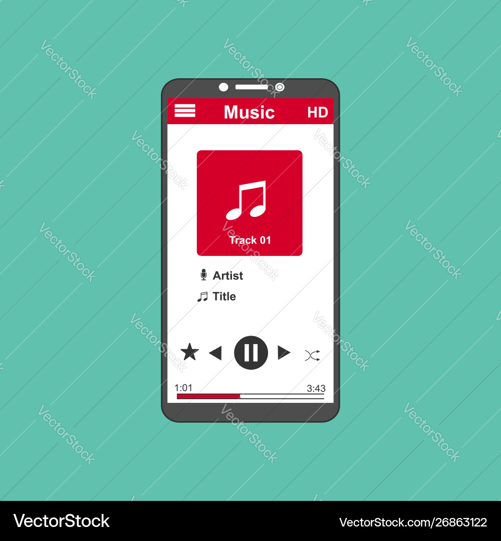 Media player application app template with flat Media player application app template with flat vector image