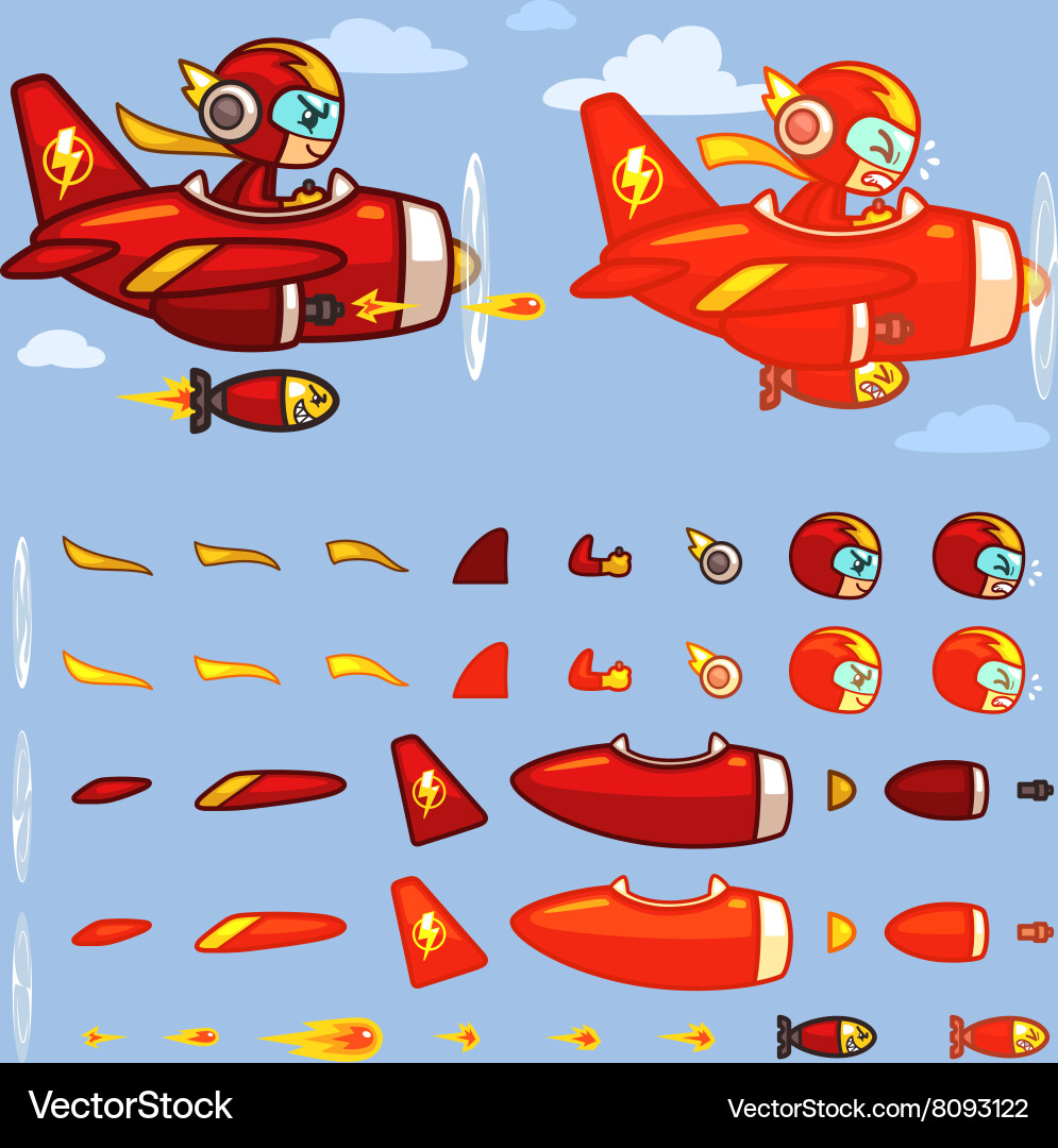 Red Plane Sprite Sheet - Action Game vector image