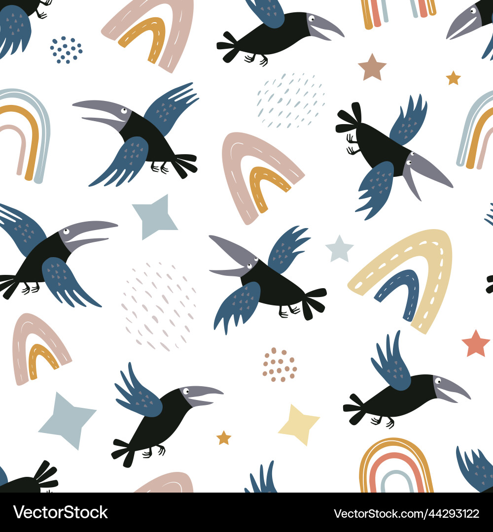 Seamless pattern with crows or ravens Seamless pattern with crows or ravens vector image