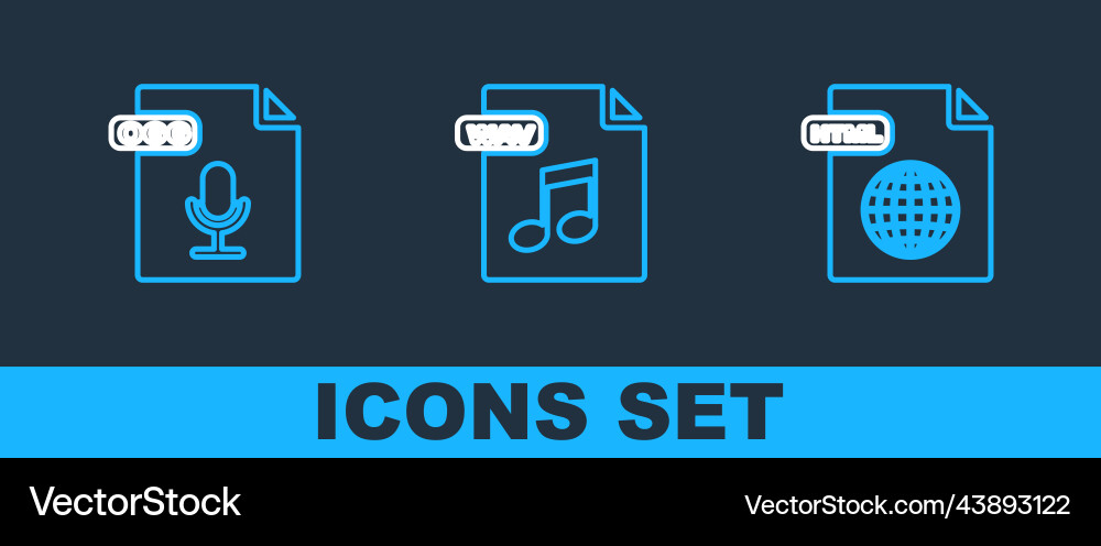 Set line html file document ogg and wav icon Set line html file document ogg and wav icon vector image