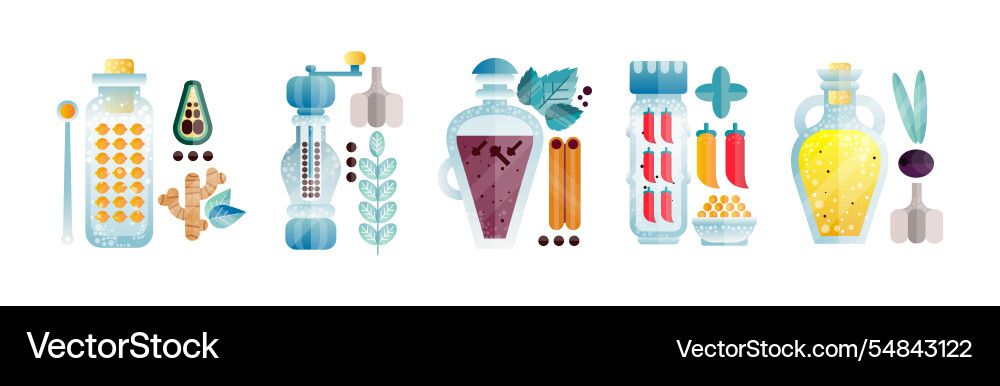 Spice and condiment flat object item Vector Image