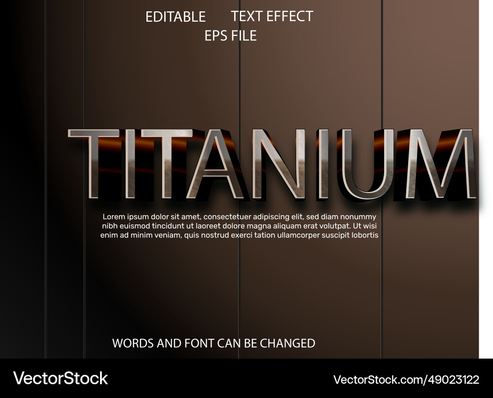 Titanium text effect font editable typography 3d vector image