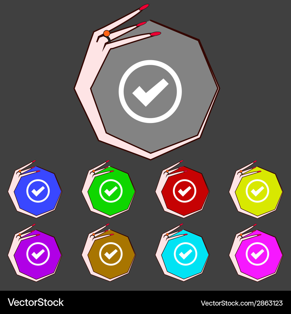 Check mark sign icon checkbox button set colourful Vector Image
