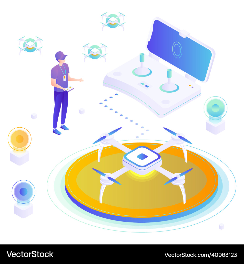 Drohnenoperator mit Fernbedienung Quadcopter Drohnenoperator mit Fernbedienung Quadcopter vektorbild