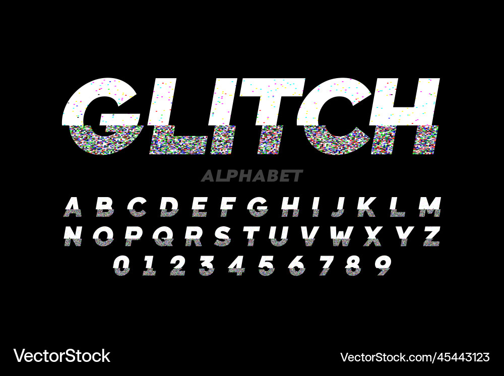 Glitch Font - Distorted Effect vector image