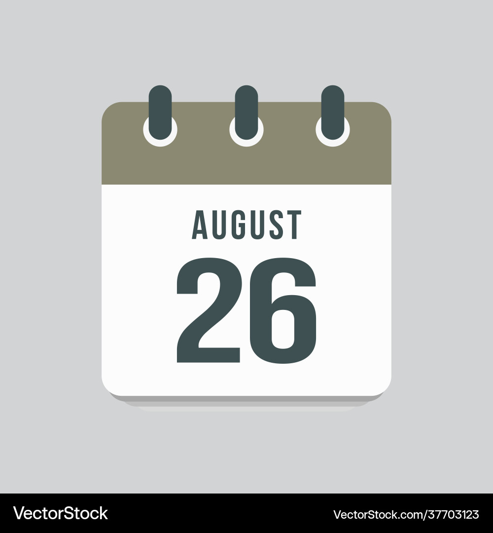 Icon day date 26 august template calendar page Icon day date 26 august template calendar page vector image