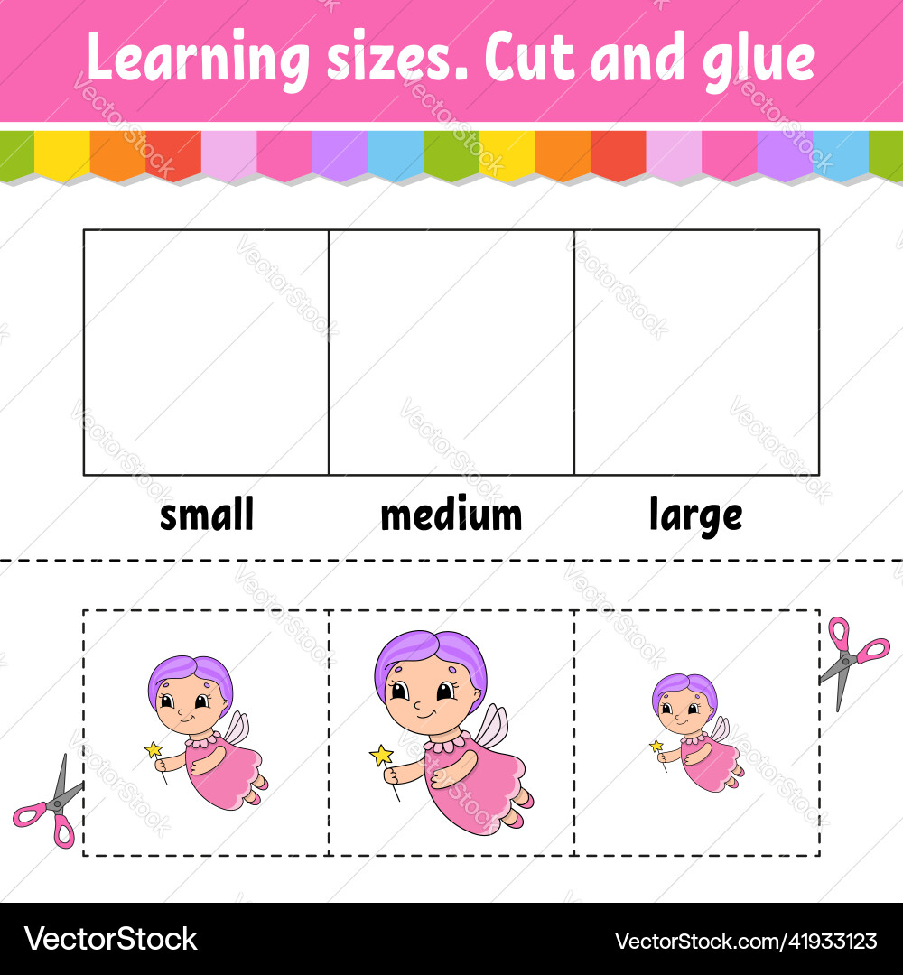 Learning sizes cut and glue easy level color Learning sizes cut and glue easy level color vector image