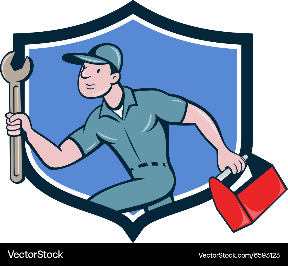 Mechanic spanner toolbox running crest cartoon vector image