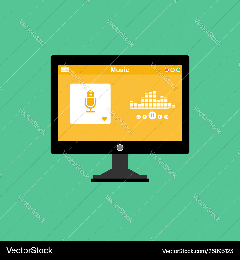 Media player application app template with flat Vector Image