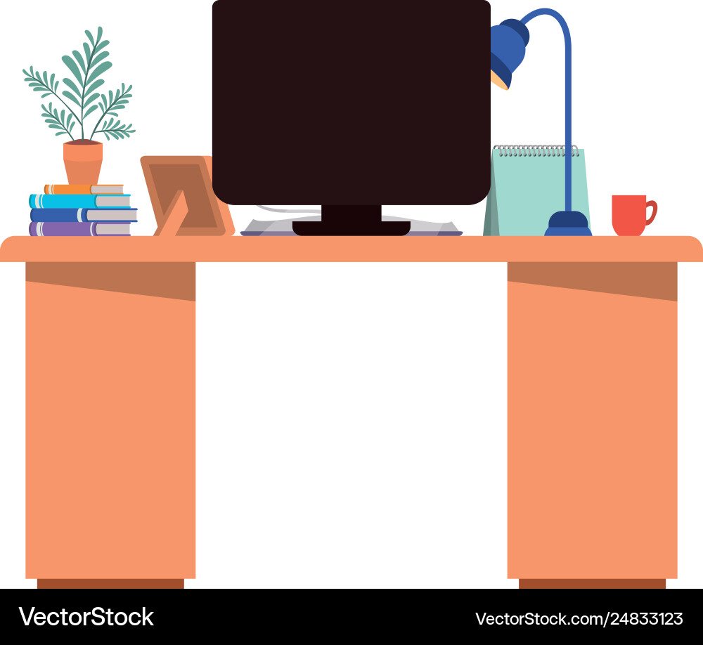 Office desk with computer isolated icon Office desk with computer isolated icon Vector Image