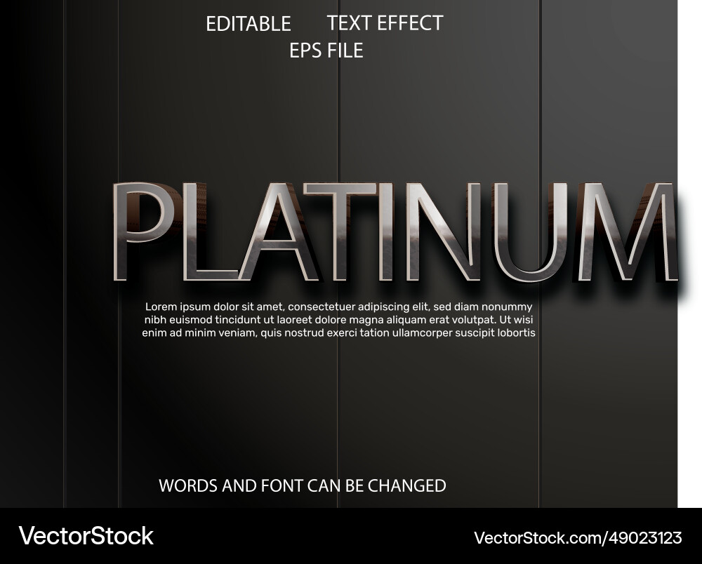 Platinum text effect font editable typography 3d vector image