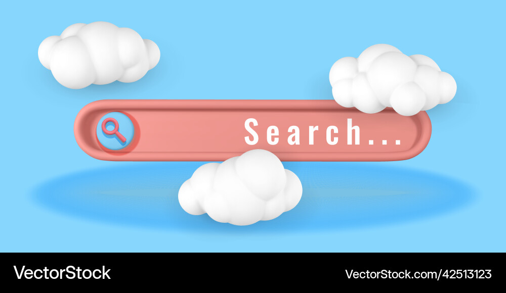 Realistic 3d search bar design element and clouds vector image