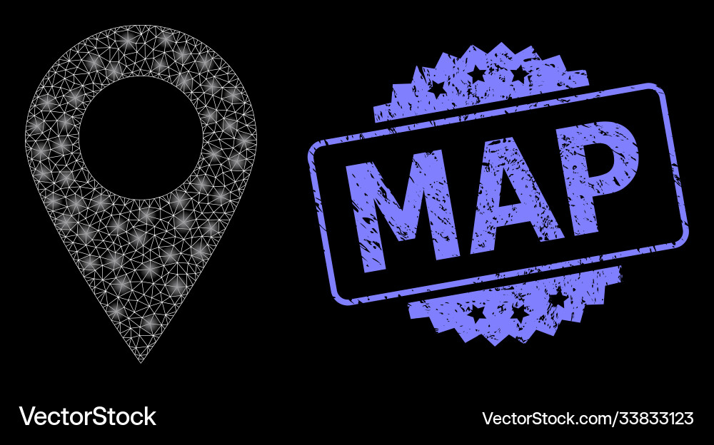 Rubber map stamp and bright web net marker vector image