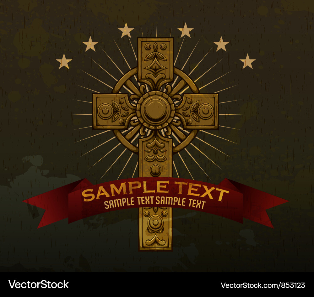 Rustic Gothic Cross with Ribbon Vector Image