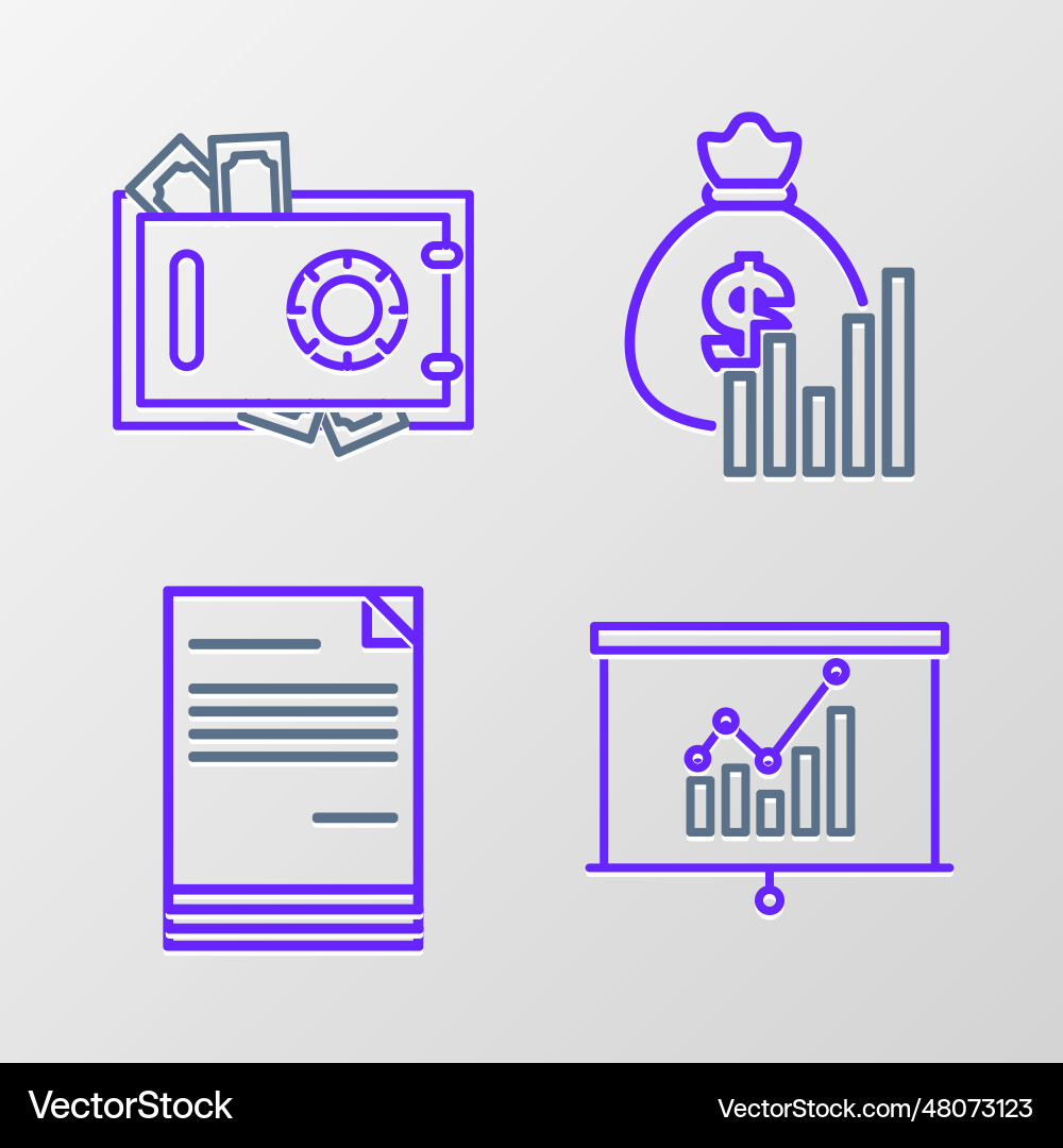 Set line board with graph chart document money Set line board with graph chart document money Vector Image