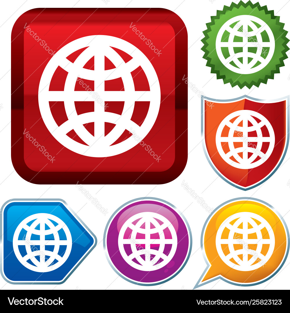 Set shiny icon series on buttons world Vector Image