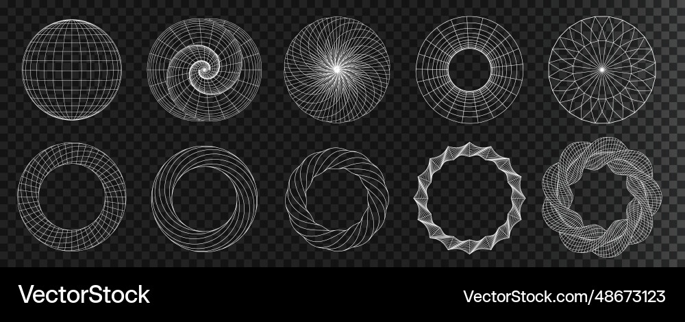 Wireframe outline 3d abstract shapes set surface Wireframe outline 3d abstract shapes set surface vector image