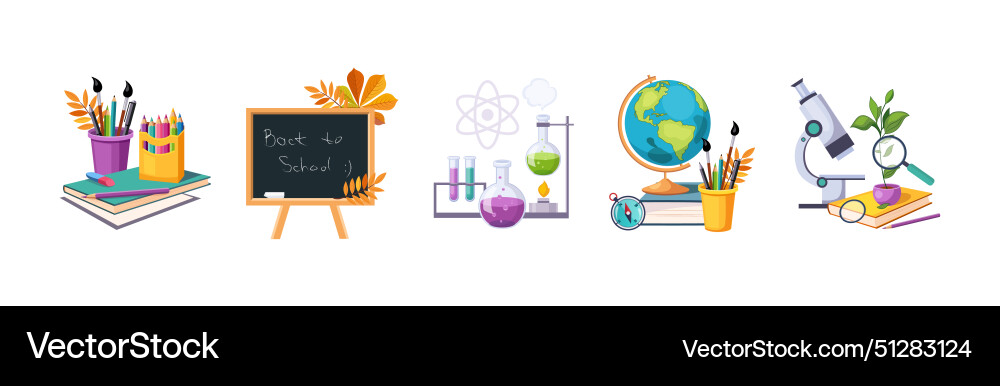 Back to school item and object composition Back to school item and object composition vector image