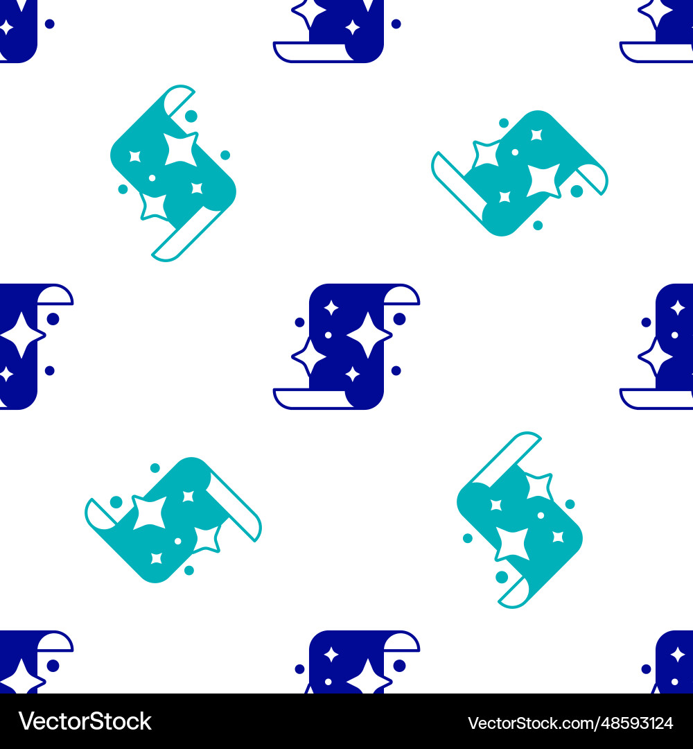 Blue magic scroll icon isolated seamless pattern Blue magic scroll icon isolated seamless pattern Vector Image