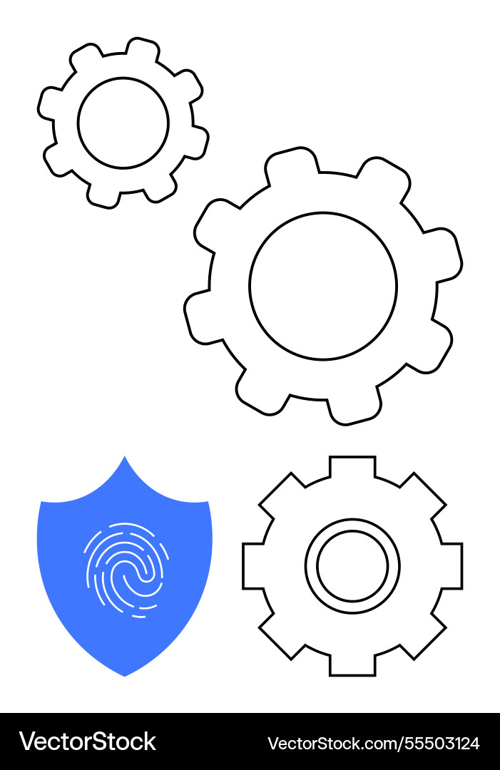 Gears in motion above fingerprint secure shield Gears in motion above fingerprint secure shield vector image