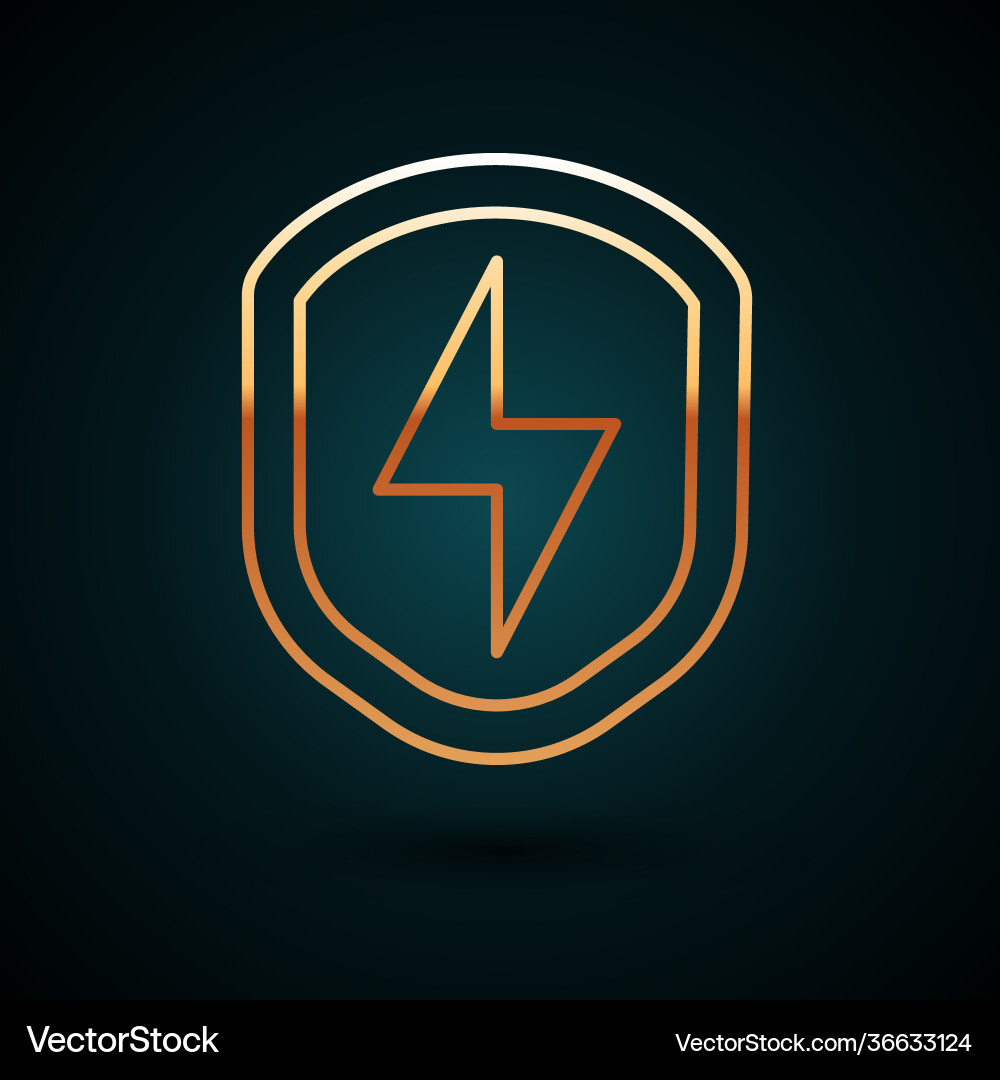 Gold line secure shield with lightning icon Gold line secure shield with lightning icon Vector Image