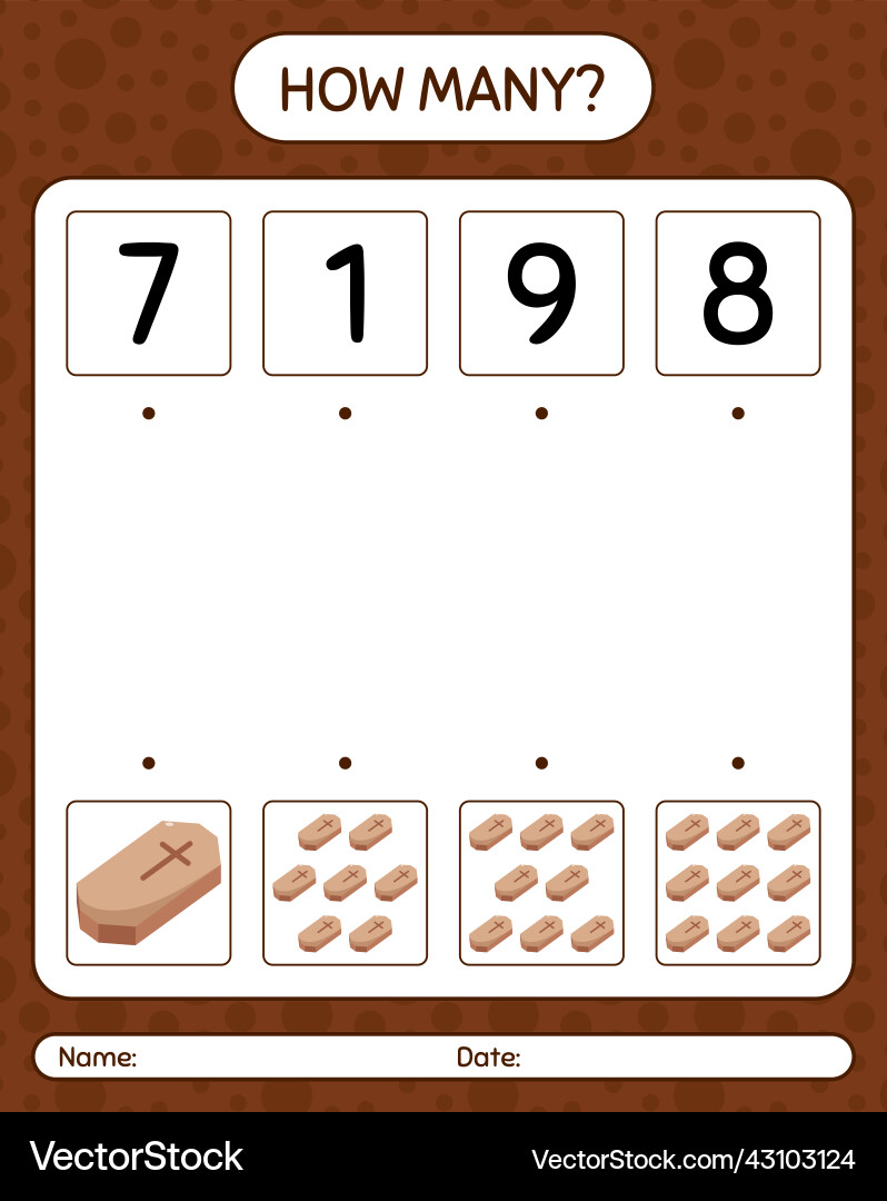 How many counting game with coffin worksheet How many counting game with coffin worksheet vector image