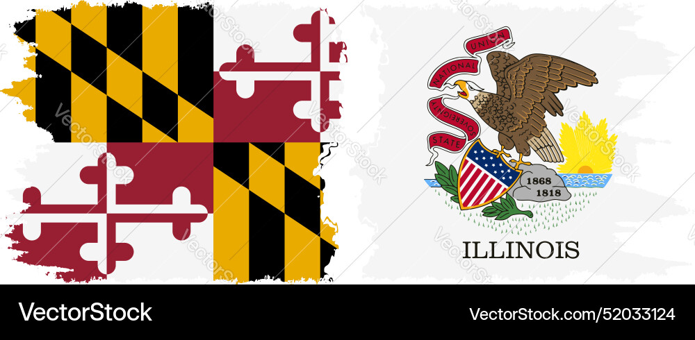 Illinois and maryland states grunge brush flags Illinois and maryland states grunge brush flags vector image