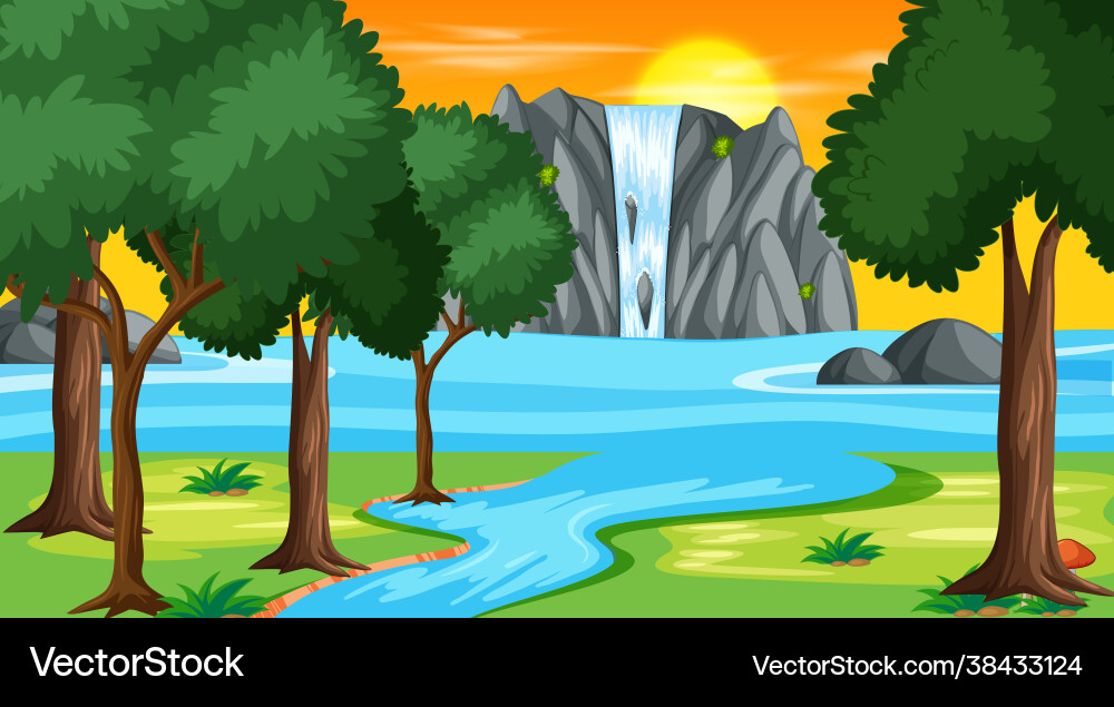 Naturwaldlandschaft in der Nachtszene Naturwaldlandschaft in der Nachtszene vektorbild
