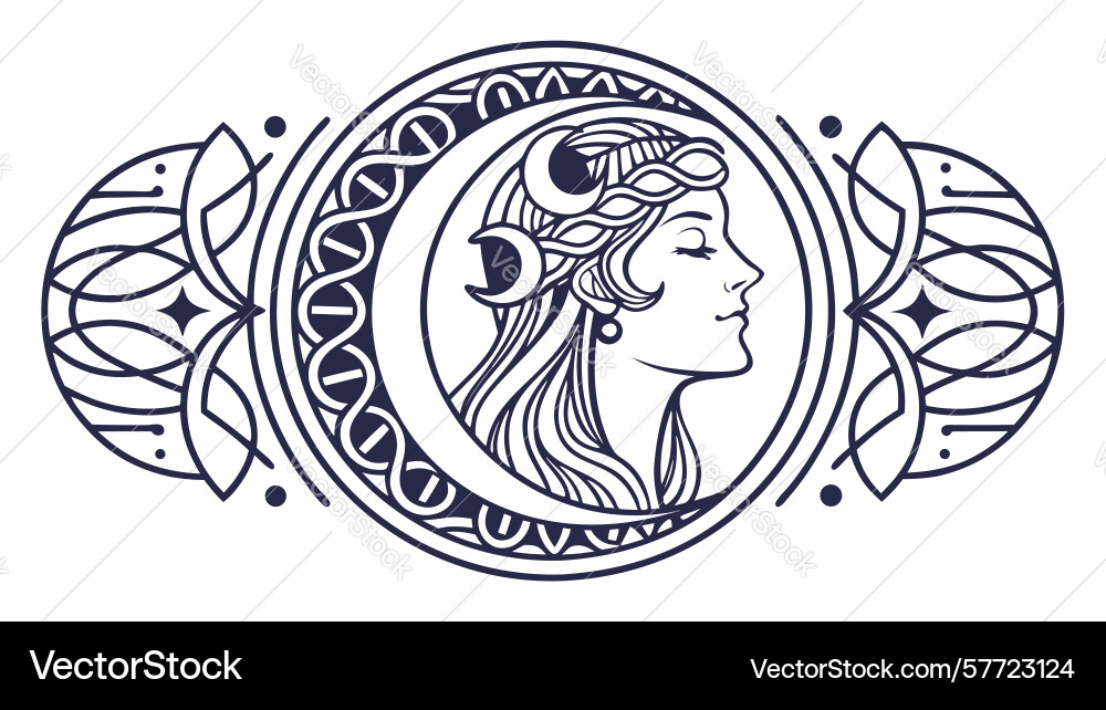 Oval frame with goddess ornate patterns mythical Vector Image