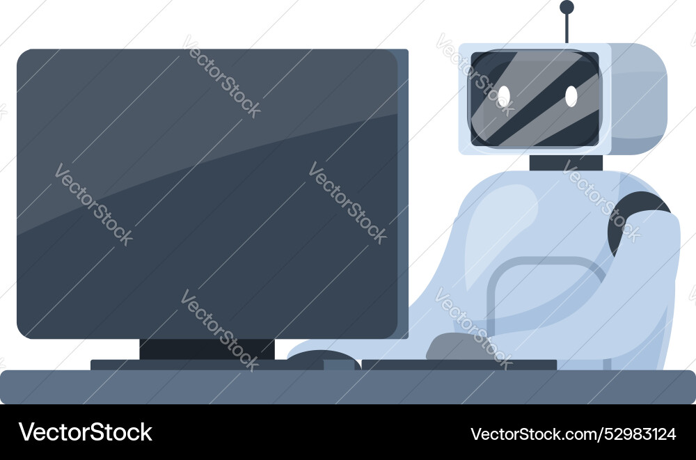 Robot working from home office using desktop Robot working from home office using desktop vector image