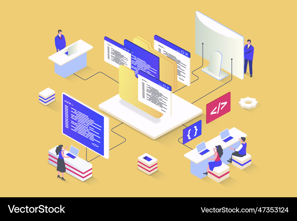 Web development concept in 3d isometric design Web development concept in 3d isometric design Vector Image