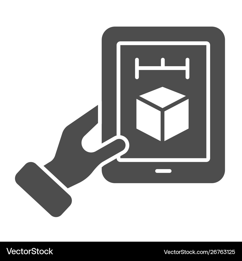 3d cube on tablet solid icon modeling Vector Image