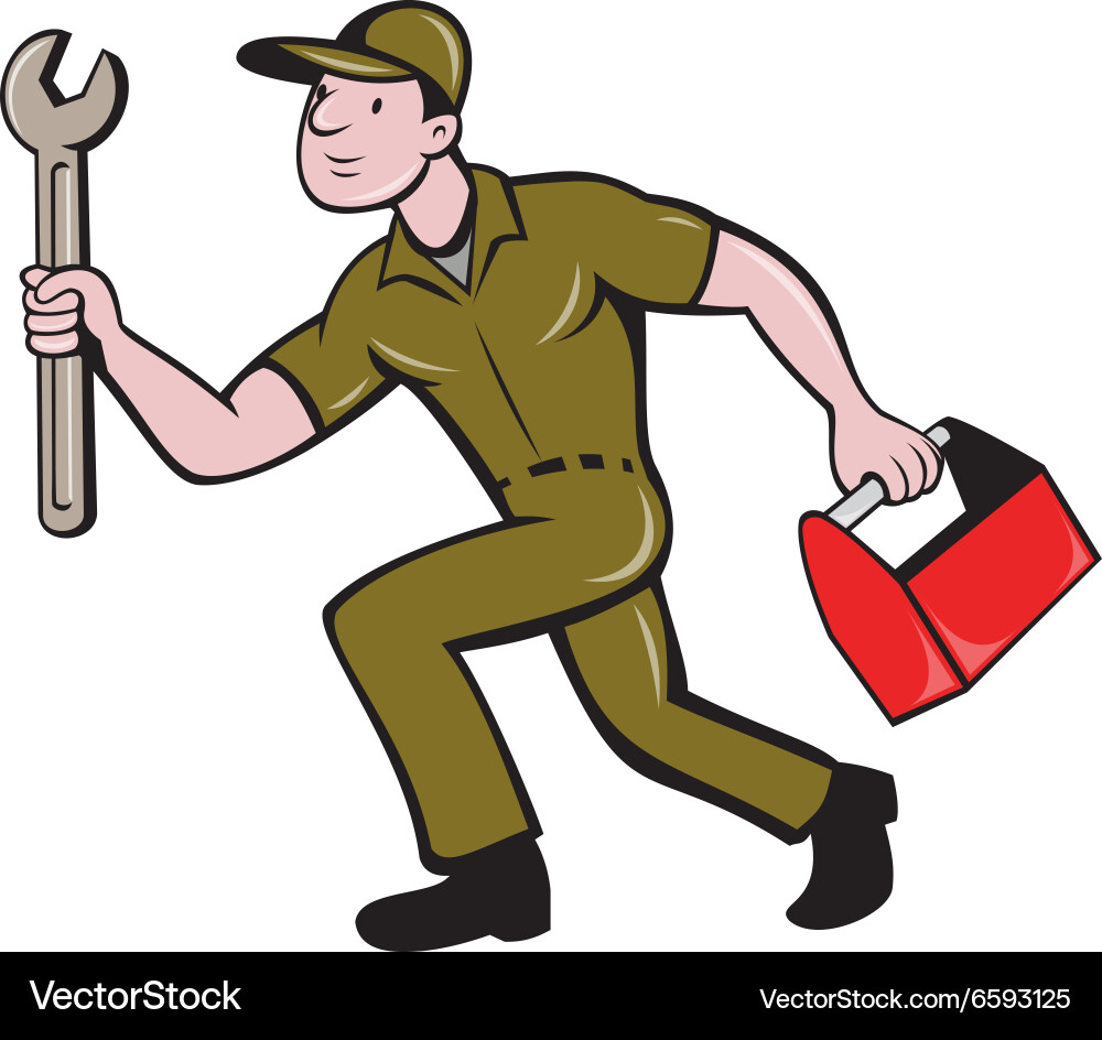Cartoon Mechanic with Toolbox Running vector image