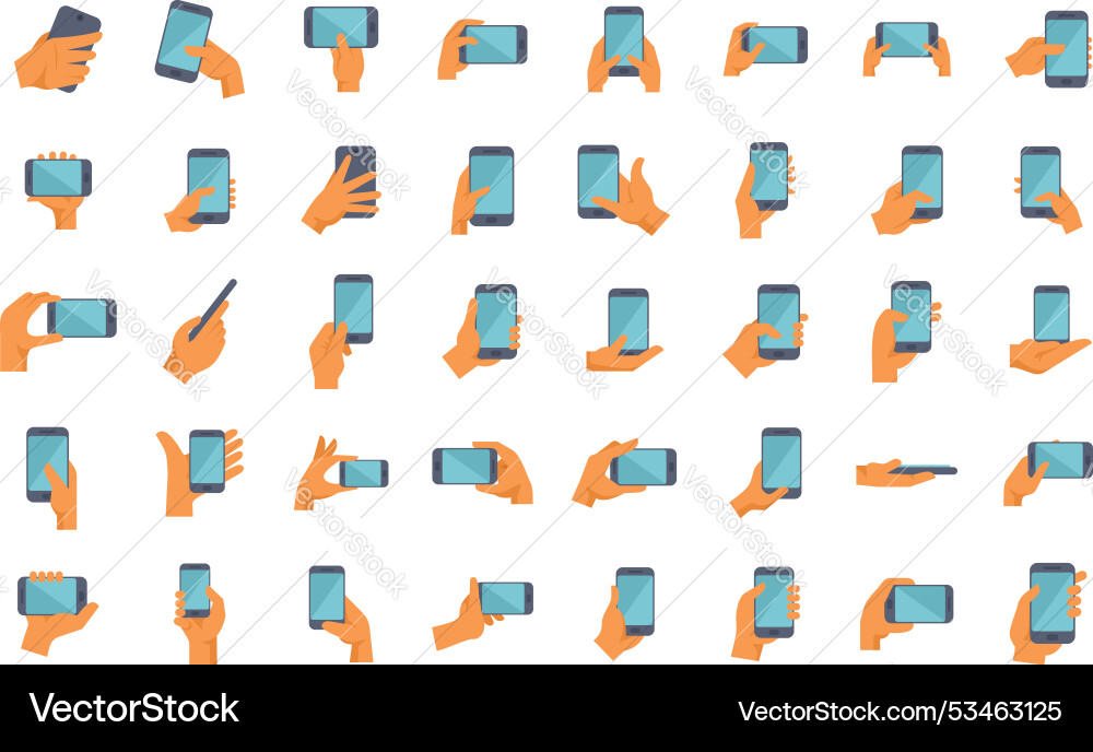 Collection of hands holding using showing mobile Vector Image