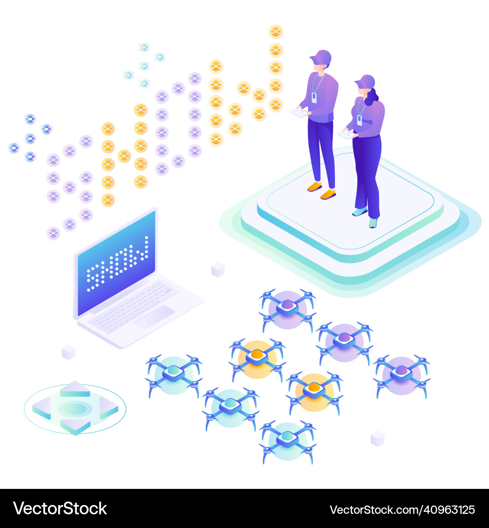 Drone show people using remote controllers flat vector image